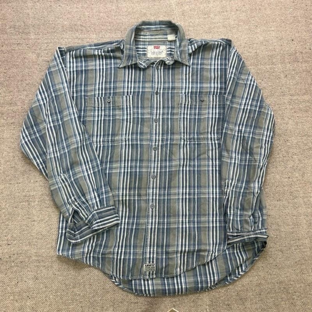 Vintage Levi's Plaid Button Up Shirt Mens XL Green 1990s Cotton Flannel